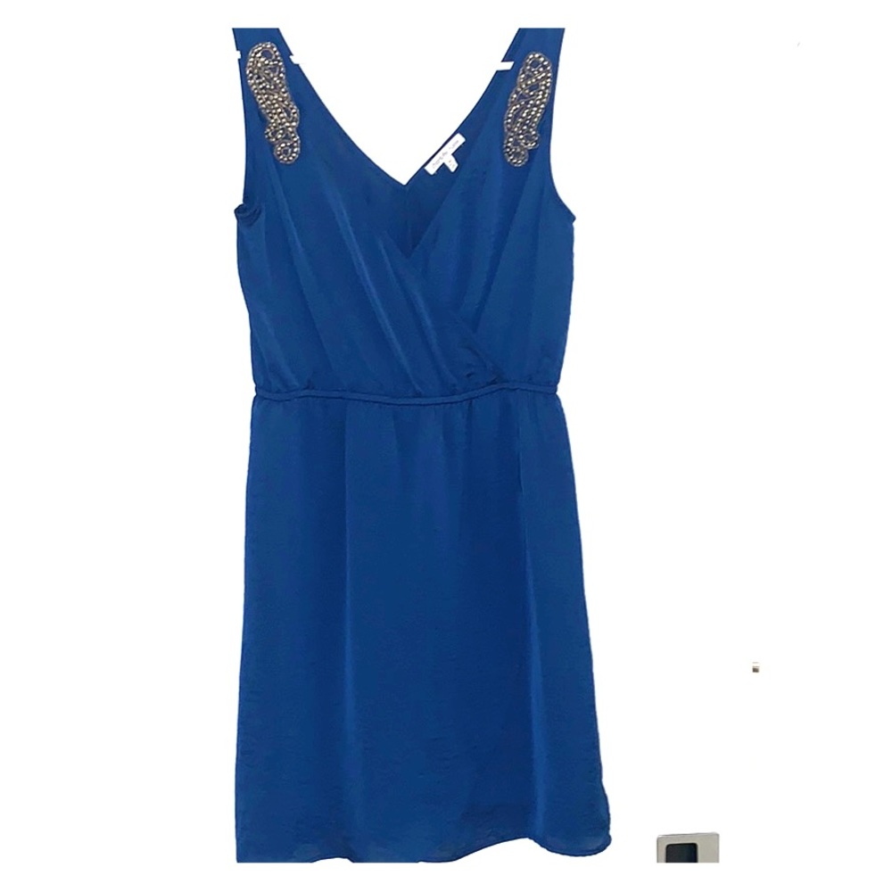 Blue Silky Dress w Shoulder Embellishments
